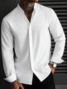 anfinity Mode Elegante camisa de vestir blanca de manga larga para uso formal o de oficina con cuello de camisa, camisas de negocios, camisa casual de negocios para hombres, otoño, ceremonia - Negro - Ver 10