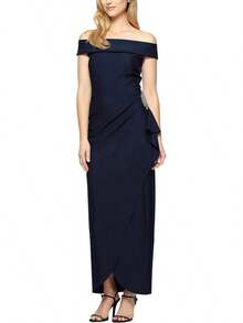 Alex Evenings Adelgazar Lado Largo Vestido Fruncido con Cascada Volantes Falda Vestido para Ocaciones Especiales para Mujer - Cabestro de carbón - Ver 10
