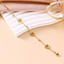 1pc Fashion Versatile Stainless Steel 18K Gold Plated CD Letter Crystal Zirconia Bracelet, Gift For Mother - Gold - View 4