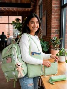 Shendy Vendy Backpack With Large Capacity, 5-Piece Set Fashionable Cool Youth Backpack Pencil Case Laptop School Student - MOD100 淺綠色 - 查看 1