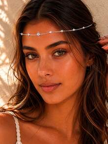 outingfit 1pc Beach Chain Star Flower Head Chain, Bohemian Style Fashion Headpiece Hair Chain, Personalized Women's Jewelry Accessory - FJ2278 - View 12