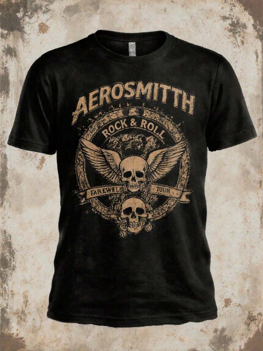 Vintage Made Old Black XL T-Pensions Brown Rock Design-Featuring Striking Skeletons And Wings Artwork Farewell Tour Pattern-Classic Vintage Style T-Sh - Black - View 1