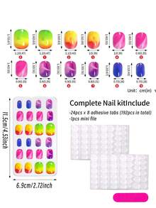 192pcs-8Box Kawaii Children Acrylic Fake Nails, Full Cover Glitter Cute Spring/Summer Pineapple, Unicorn, Penguin, Flamingo, Rainbow, Heart Short Press-On Nails Set For Kids, With 1 Nail File And 8 Jelly Stickers ﻿ - Multicolor - View 11