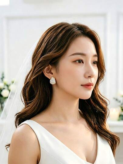 Bridal Earrings Full Rhinestone Micro-Inlaid Zirconia Water Drop Studs, Luxury High-End Elegant Design, Heavy-Duty Dense Inlaid Zirconia Super Shiny Brightening Skin Tone, Gentle Vintage Retro Style Matching Wedding Dress And Evening Gown, Commute Banquet Wedding European And American Versatile Elegant Style, Exquisite Triangle Water Drop Shape Modifying Face Shape, Atmosphere-Enhancing Wedding Bridal Accessories