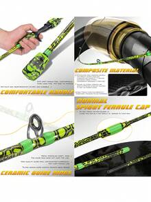 SOUGAYILANG Carbon Fiber Casting Fishing Rod, 1.68M/1.8M Baitcasting Rod With EVA Camo Grip, Perfect Green Honeycomb Camo Spinning Rod, Portable Freshwater Saltwater Fishing Rod - Green - View 6