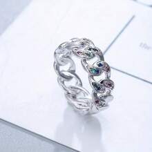 1pc Women's Chain Design Colorful Rhinestone Ring, Luxury Style Hollow Band, Versatile Jewelry For Daily Commute And Date - Silver - View 15