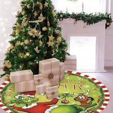 The Grinch تنورة شجرة عيد الميلاد - طوق شجرة عيد الميلاد بأسلوب المزرعة الناعم والممتع مع حافة حمراء وخضراء، ديكور عطلة عيد الميلاد - متعدد الألوان - مشاهدة 3