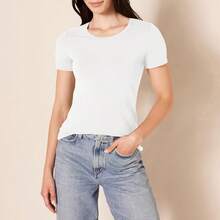 Camiseta de manga corta con cuello redondo de corte clásico  Essentials para mujer - Blanco/Negro - Ver 3