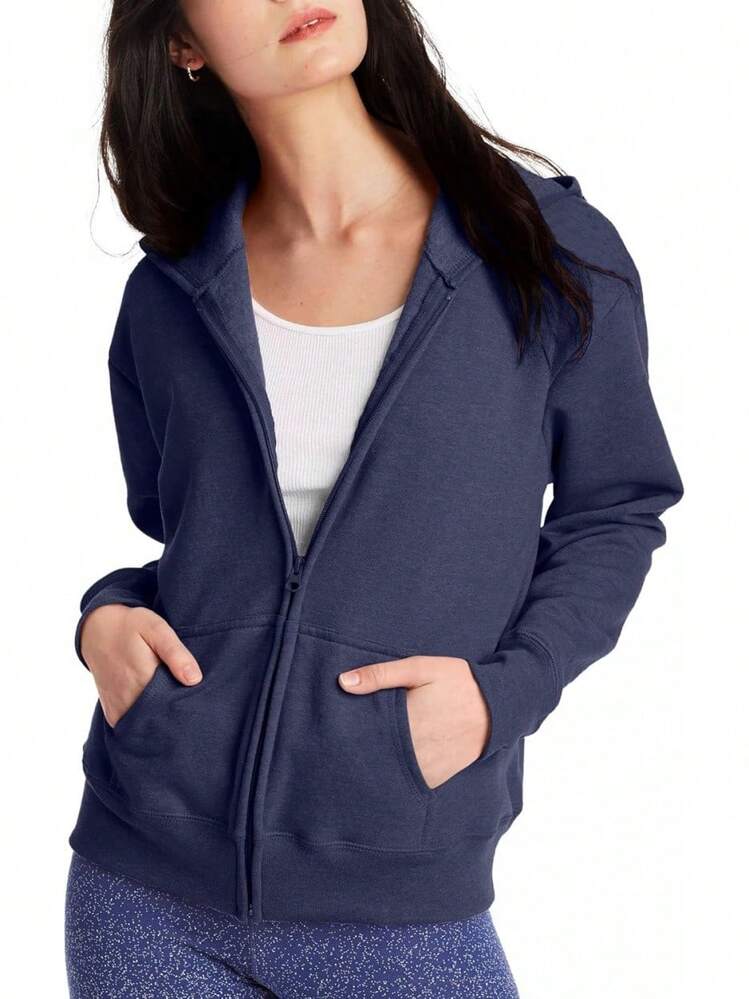 Hanes Sudadera con Capucha y Cierre Completa Ecosmart Chamarra de Calentamiento o Pista para Mujer - Blanco - Añade 13