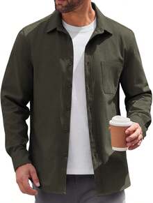 - Chaqueta ligera con botones para hombre, chaqueta casual de algodón - Beige - Ver 11