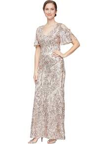 Alex Evenings - Vestido Largo para Madre de la Novia con Mangas voladas para Mujer con Cintura Imperio Fruncido (Tallas pequeñitas y Normales) - Wedgewood - Ver 27