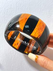 Vintage Tortoiseshell Pattern Chunky Chain Acrylic Bracelet Set, Black Amber Marble Resin Wide Stackable Bracelet, Asymmetrical Geometric Curved Wristband, Retro Y2K Style Women's Fashion Jewelry, Suitable For Daily Wear And Party Gifts - Multicolor - View 3