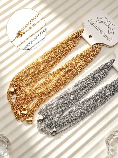 10Pcs Stainless Steel Cable Chain Necklaces, Hard To Fade 45+5cm Adjustable Dainty Link Chains For DIY Pendant Jewelry