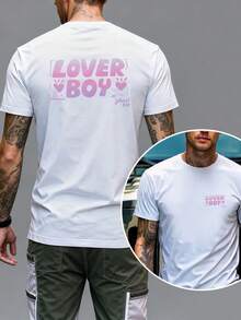 LOVER BOY, camiseta de hombre con estampado de doble cara, moderna, casual, cómoda, de cuello redondo y manga corta. - Blanco - Ver 1