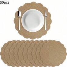 12/24/50/100pcs Floral Linen Placemats, 33.5cm Round Flower Shaped Reusable Table Mats For Autumn, Wedding, Dinner Party, Farmhouse Decor, Brown Country Style - Multicolor - View 37