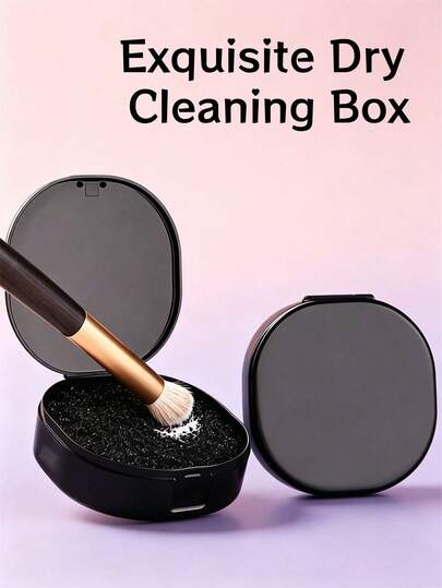 2 pièces/1 pièce Éponge de nettoyage de pinceau de maquillage, boîte de nettoyage à sec de pinceau de maquillage portable noire, tampon de nettoyage de pinceau de maquillage exquis, outil de nettoyage et de séchage de pinceau de beauté, convient aux pinceaux de maquillage, aux houppettes de poudre et aux éponges, boîte de nettoyage rapide d'outils de maquillage