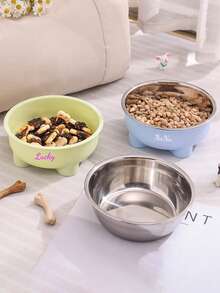 Customized Text LOGO Pet Bowl Dog Food Bowl Milk Bowl Dog Bowl Stainless Steel + Plastic Material Dog Eating Bowl Easy To Clean Durable, Customizable Plastic Pet Bowl, Personalized Name Customization, Suitable For Dogs And Cats, Detachable Stainless Steel Bowl Design Easy To Clean, Perfect Pet Souvenir Gift, - Multicolor - View 3