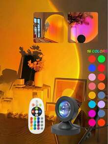 1pc USB Powered RGB Floor Lamp, Telescopic 16-Color Sunset Atmosphere Projector Light, LED Sunset Atmosphere Light, Sunset Effect Projector, Room Decoration Night Light, Multi-Color Projector, Room Ambient Decorative Lighting, With Remote Control, Multiple Color Changes, Rotatable, Suitable For Decoration, Photography Party, Bedroom Home Decor, Room Decoration, Party Wall Decoration Light - Large Remote Control - Sunset Projector - View 16