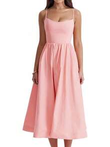 TcIFE Vestido Largo de Tirantes Finos sin Espalda, Sexy y Veraniego para Mujer - Rosa - Ver 8