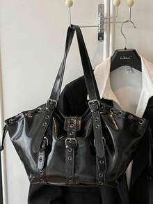 Cross-Border Premium Fashion Tote Bag For Women 2026 New Cool Large Capacity Handbag Rivet Shoulder Bag - Black - View 2
