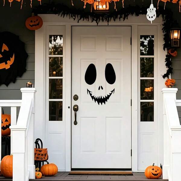 1/4 piezas Pegatina de pared con calavera espeluznante y sonriente, pegatina autoadhesiva removible e impermeable, adecuada para refrigeradores, armarios, puertas delanteras y decoraciones de Halloween.