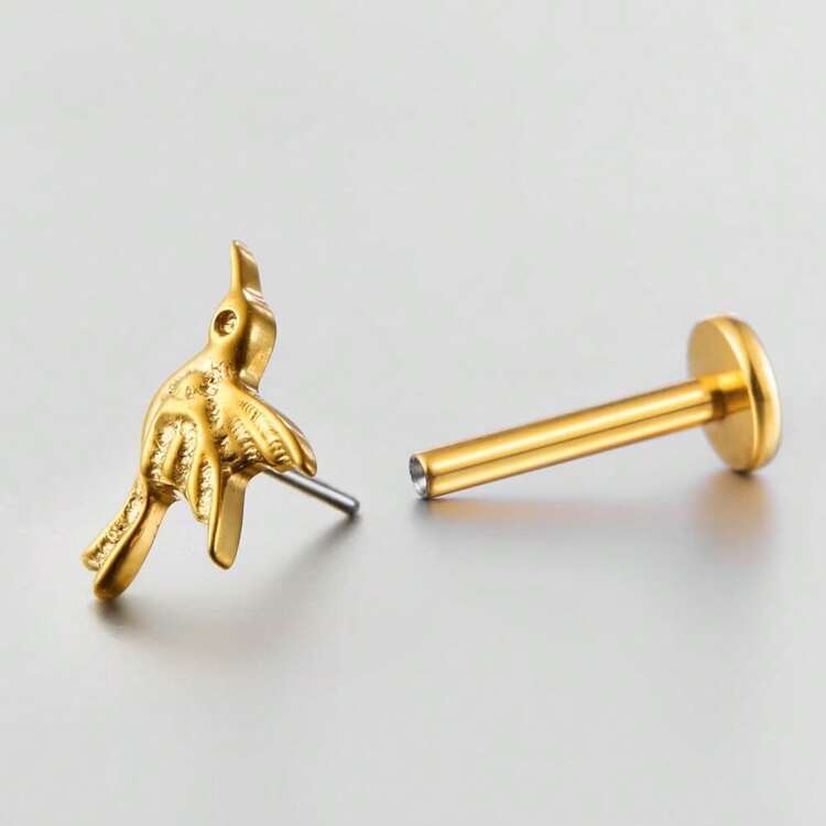 1PC ASTM F136 Titanium Hummingbird Labret Studs Internally Threaded Threadless Push Pin Flat Back Earring Helix Jewelry - Threadless - View 9