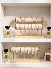 1pc Luxury Vintage Jewelry Display Stand - Wooden Jewelry Rack (Suitable For Bracelets, Watches, Necklaces And Other High-End Jewelry Display) - Suitable For Retail Display, Trade Exhibition And Personal Collection Storage, Bedroom Vanity Tabletop Decor Display Rack - Multicolor - View 3