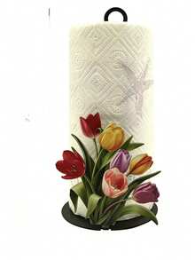 Wooden Floral Tissue Box Holder. Tulip Flower Shape, Calla Lily Flower Design. Premium Decorative Tissue Box Dispenser. No Drilling Required, Surface Mount, Reusable, Durable. Holiday Decoration, Suitable For Kitchen, Bathroom And Party. - Multicolor - View 4
