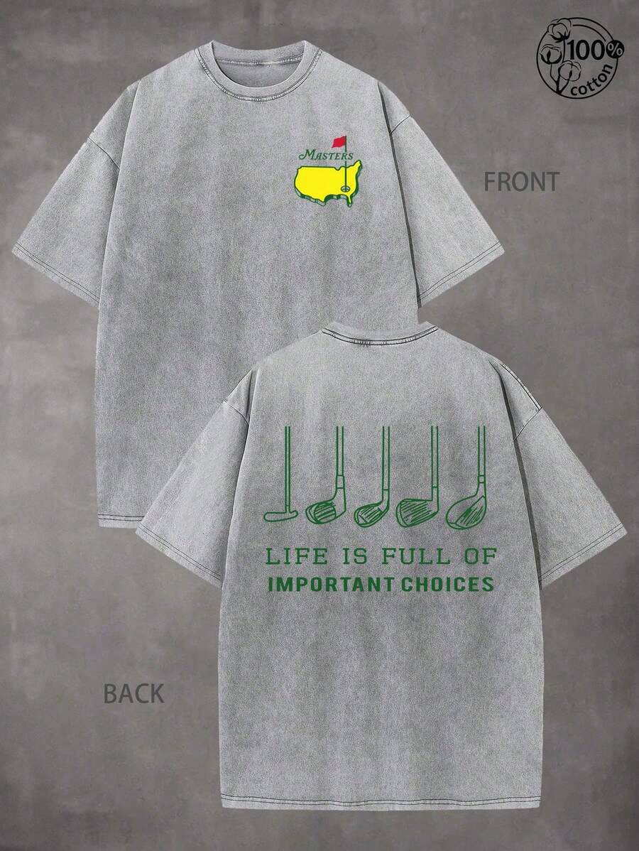 1 pieza de la nueva versión de la camiseta de golf Master, la camiseta de golf The Masters, que presenta el logotipo del torneo de golf Masters en la parte delantera y un gráfico de cuatro p - Gris - Ver 1