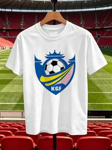 Camiseta de fútbol para hombre con logo gráfico KGF de algodón premium, cuello redondo, corte holgado, cómoda, estampado llamativo. - Blanco - Ver 2
