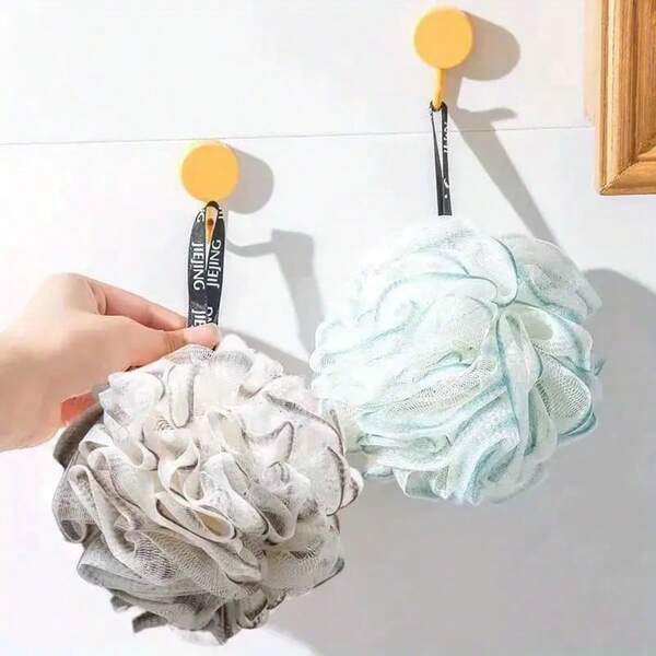 4pcs Set (2pcs Bath Sponges + 2pcs Hooks), 2-In-1 Foaming Bath Scrubbing Cloth, Gradient Bath Sponge With Ruffled Edge, Rich Lather, Durable And Hangable, Soft Foaming Mesh Bath Accessories Bathroom Accessories