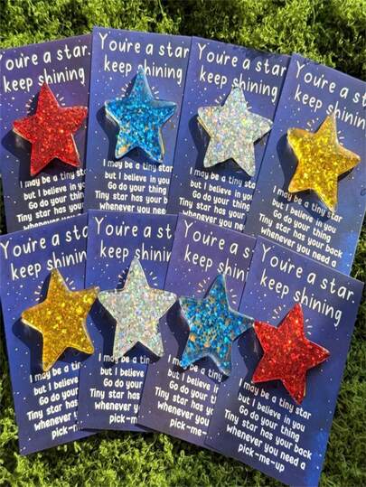 1 Set Inspirational Resin Star Decoration With Motivational Quote "You Are A Shining Star, Keep Shining", Encouragement Gift For Exams, Difficult Times, Wishing Good Luck, Perfect Christmas/Halloween/Back To School Gift