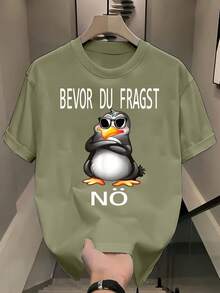 Funny German Text Penguin Graphic T-Shirt - "BEVOR DU FRAGST NO" Funny Saying With Cute Animated Penguin In Fashion Glasses - Regular Fit Crew Neck Te - 黑色 - 查看 8