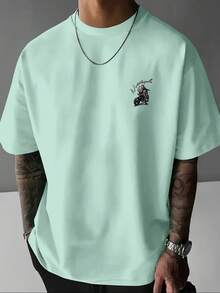 Men's Round Neck Letter Print Short Sleeve T-Shirt, Suitable For Summer Casual Sports - 黑色 - 查看 10