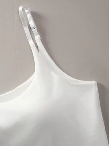 Women Plus Size Sling Camisole With Integrated Bra Pads, Adjustable Thin Shoulder Straps Stretchy Ribbed Basic Layering Tank Top Daily Outfit - White - View 8