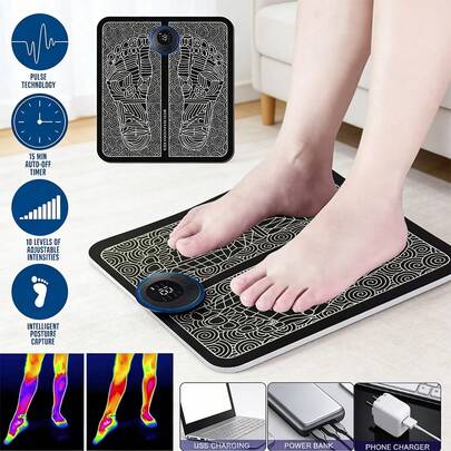 Electric EMS Remote Control Foot Massage Mat, Electric Muscle Stimulation Foot Massager, USB Rechargeable Portable