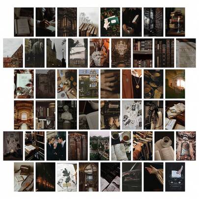 Decor Dark Academia Wall Art - 50 Pcs Posters Goth Prints, Dark Academia Decor Aesthetic Pictures, Witchy Collage Kit Moody Prints Victorian Halloween Decorations For Bedroom (4"X6")