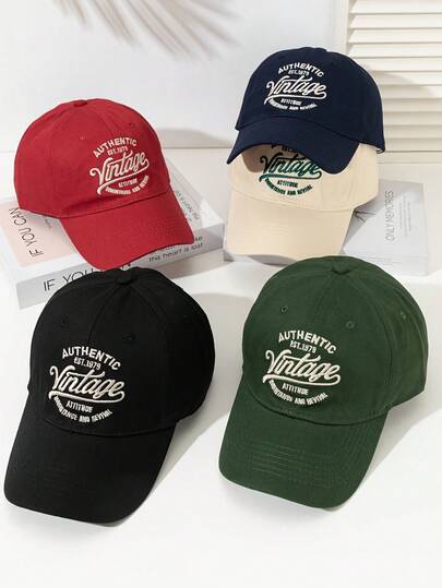 FASHION Solid Color With Label Multi-Color Letter Vintage Embroidered Baseball Cap Minimalist Distressed Retro Portable Baseball Cap 1pc