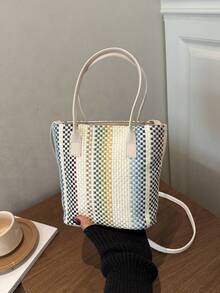 Bolso bandolera tejido de moda primavera 2026, adecuado para uso diario, casual, salidas, viajes, vacaciones - Oro rosa - Ver 1