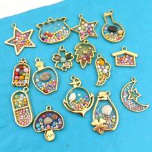 13PCS/Set, 37PCS/Set Random Mixed Color & Style Animal/Abstract Metal Hollow Frame, Gold/Silver Plated Mixed Color DIY Crystal Resin Bezel Pendant, UV Resin Mold, Handmade Beaded Earring Necklace Charm Accessory - A4205 - View 11