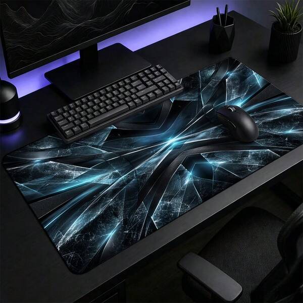 Gaming Mouse Pad Large Stitched Edges Abstract Ice Fracture Tech Pattern Desk Mat For PC Computer Setup Cool Birthday Gift For Gamers Men