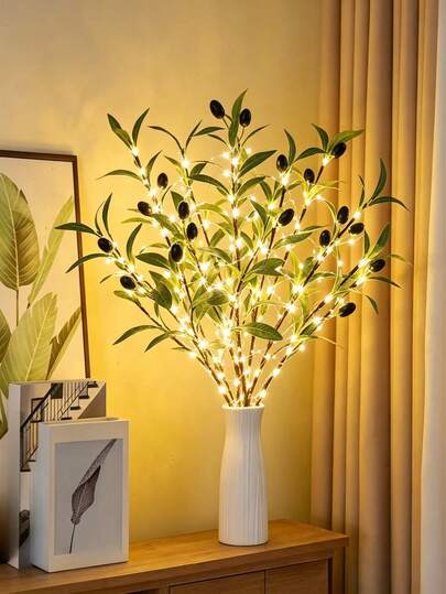 1/2/4件裝橄欖枝LED樹燈，20顆LED電池供電橄欖葉花瓶裝飾燈，現代居家裝飾夜燈，適用於節日、婚禮、生日、聖誕派對，可用於櫥櫃、餐桌、桌面展示、咖啡廳展示與花瓶裝飾（不含電池），居家、婚禮、室內/室外春季裝飾枝條