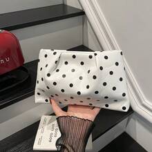 Women's New Black & White Polka Dot Design Personalized Storage Bag, Minimalist Fashion Versatile Clutch For Shopping And Commuting - White - View 10