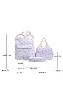 1 Set Back To School Backpack Set - College Style Bow/Floral Pattern Backpack, Includes Backpack, Lunch Bag And Pencil Case, Large Capacity With Laptop Compartment, Adjustable Shoulder Straps And Multiple Pockets, High Capacity School Backpack Set, Multi-Functional Daypack Set, Suitable For Girls/College Students/Graduate Students Daily Use/Vacation/Travel/Back To School - Multicolor - View 2