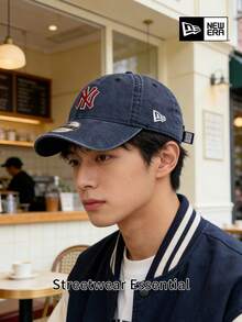 New Era American Navy Washed NY Embroidered Soft Baseball Cap, Unisex Daily Outdoor Sports Sun Hat - Blue - View 2