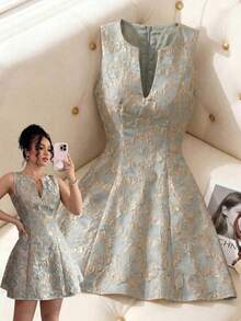yonghongmaoyi1  Vestido corto de mujer para primavera/verano, exquisito y elegante, para ir al trabajo, banquetes, fiestas y calle, estilo fra - Verde - Ver 7