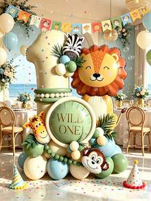 43 Pieces, Including 32-Inch Off-White Digital Numbers, Mini Giraffes, Zebras, Monkeys, And Large Lions, Suitable For Birthday Party Decorations For Ages 1–9, Baby Shower Decorations, Anniversary Decorations, And Photo Props, - View 1