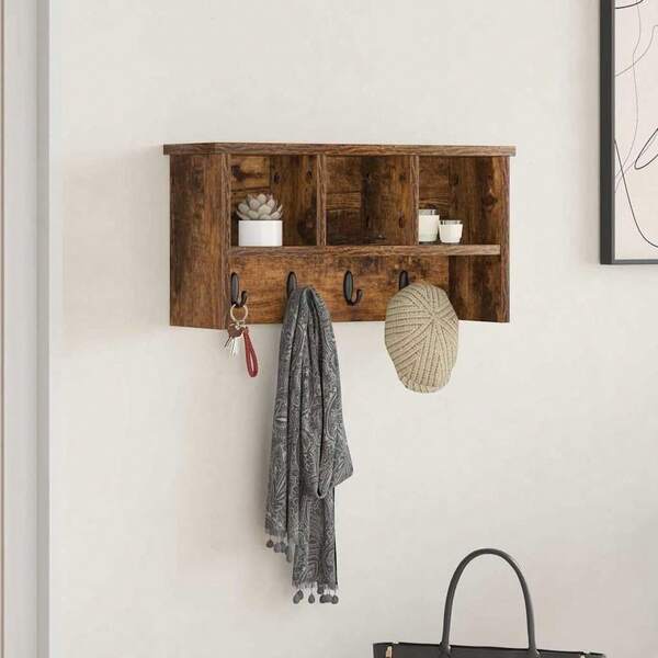vidaXL Wandmontierter nachttisch Geraucherte Eiche 50 x 16 x 26 cm Holzwerkstoff, Fluraufbewahrung, moderner Kleiderständer, Wandhaken, rechteckige Möbel, Coole Diele Ordnung