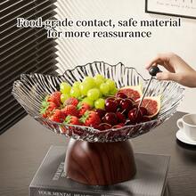 Modern Wavy Petal Shaped Fruit Bowl With Stable Faux Wood Base, Large Capacity Decorative Serving Tray For Fruits, Snacks, Candy, Elegant Accent For Kitchen Countertop And Dining Table, Multiple Colors Available, Material And Easy To Clean - View 7