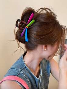 1pc Color Block Bow Hair Claw, Women's Dopamine Style Large Exquisite Hair Accessory, New Premium Design - Multicolor - View 1